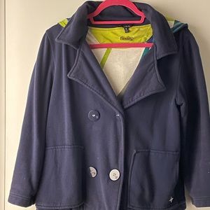 Navy Blue Fall Jacket with Printed Removable Hood